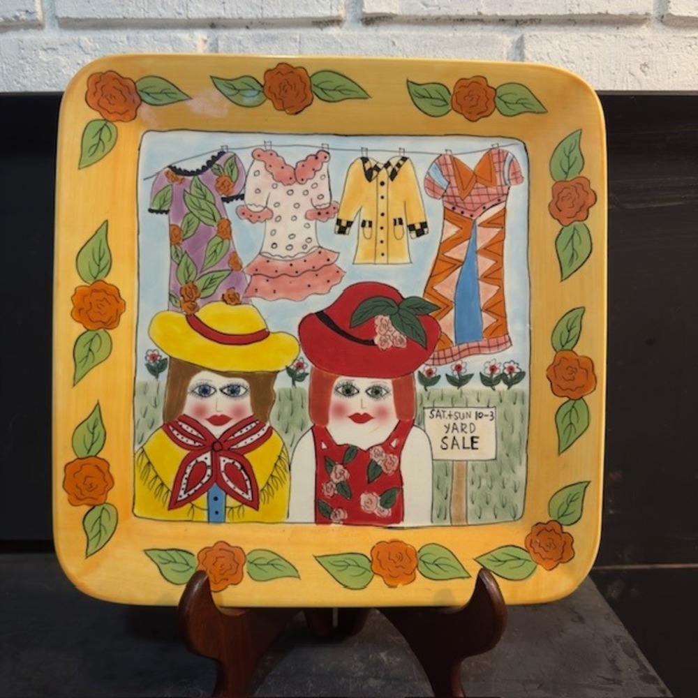 Susan Paley Ganz Ladies Club Yard Sale Decorative 11" Plate‎ Square Yellow Roses